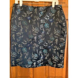 J Marco Brocade Floral‎ Skirt Womens 10 Navy Lined Side-Zip Office Cottage Fairy